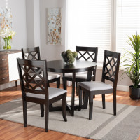 Baxton Studio Selby-Grey/Dark Brown-5PC Dining Set Selby Modern and Contemporary Grey Fabric Upholstered and Dark Brown Finished Wood 5-Piece Dining Set